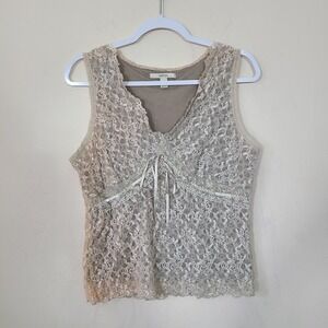 Merona Lace Faded Beige L Babydoll Top Sheer‎ Ethereal Fairy Grunge Cottagecore